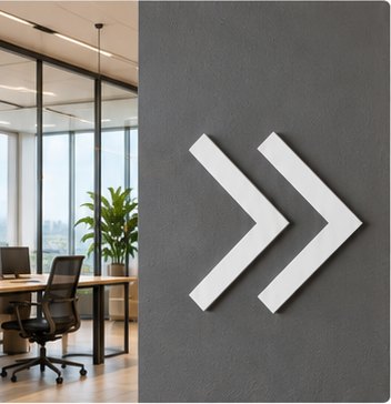 Two white chevron arrows on a grey wall