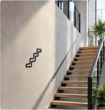 A black stairs sign beside a staircase