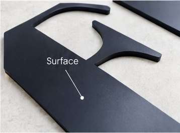 Close-up of the matte surface of a black printed sign