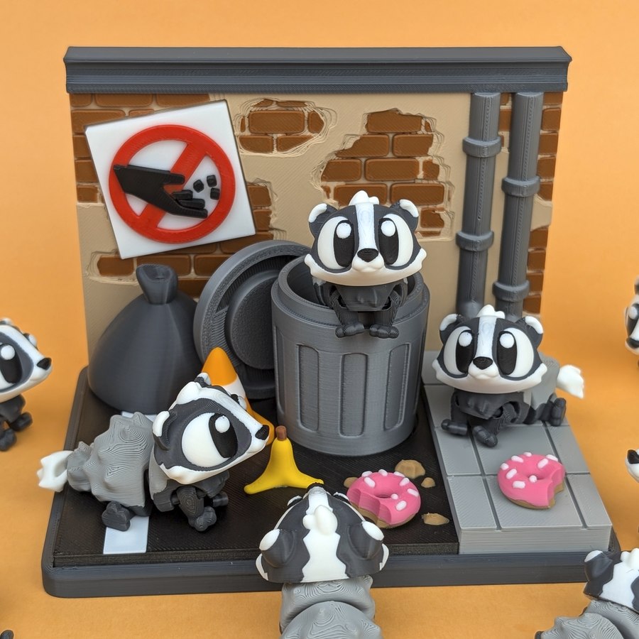 Flexi Badger & Dumpster Playset, 3D printed in Wentzville MO
