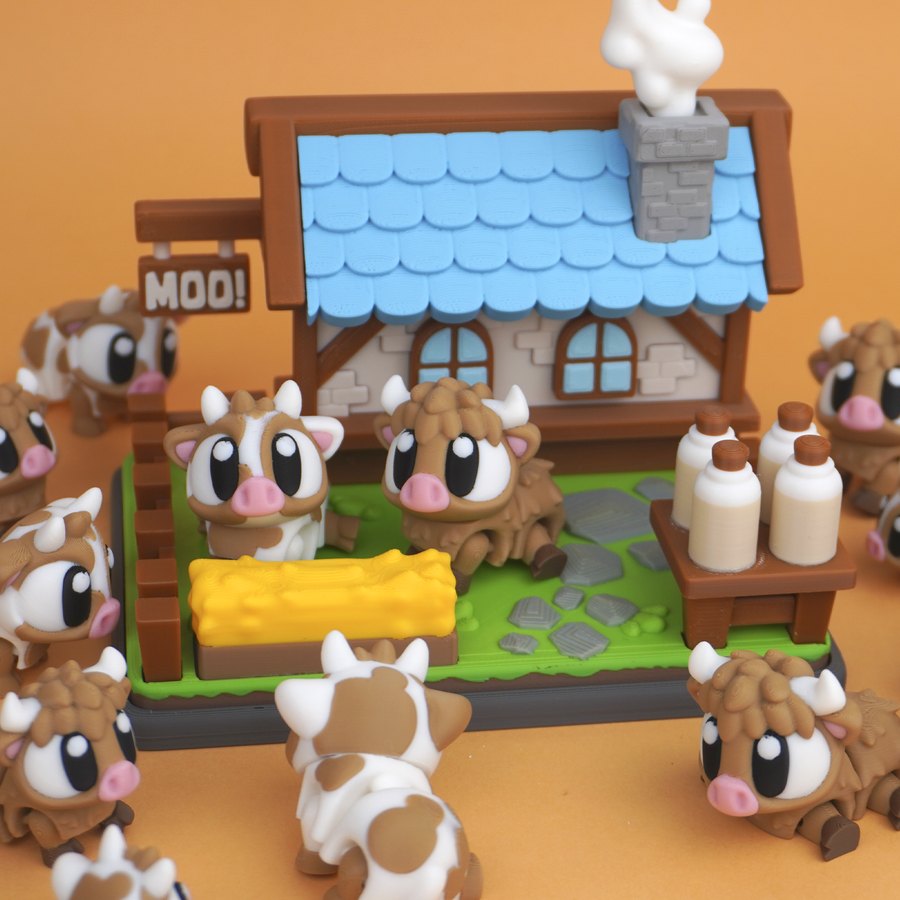 Flexi Cows & Country House Meadow, 3D printed to order in Wentzville MO