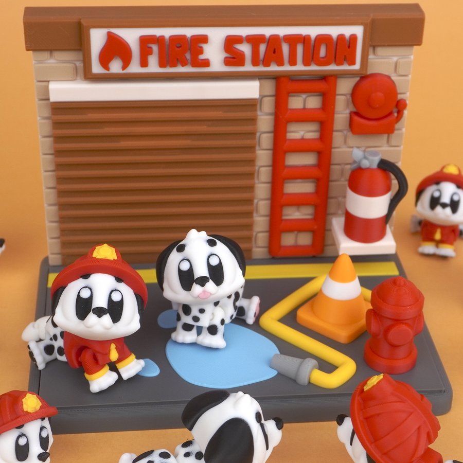Flexi Dalmatians & Fire Station, 3D printed