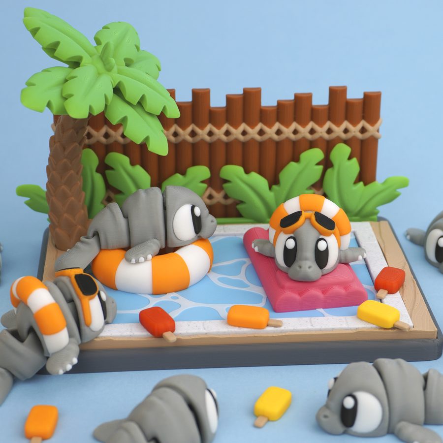 3D printed manatee pool party playset